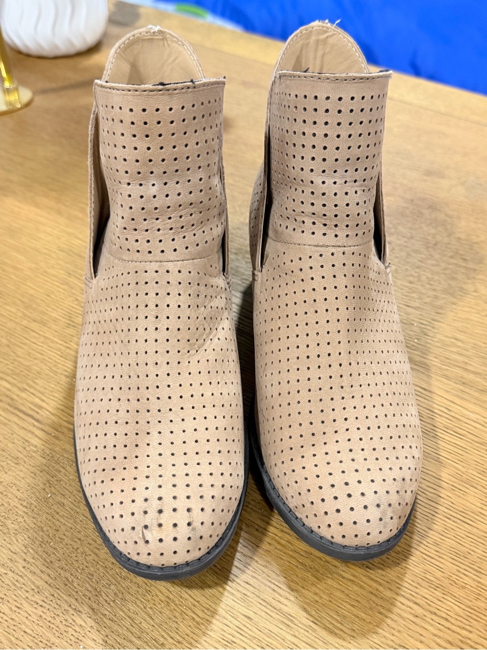 Me Too Beige/Taupe Perforated Ankle Booties